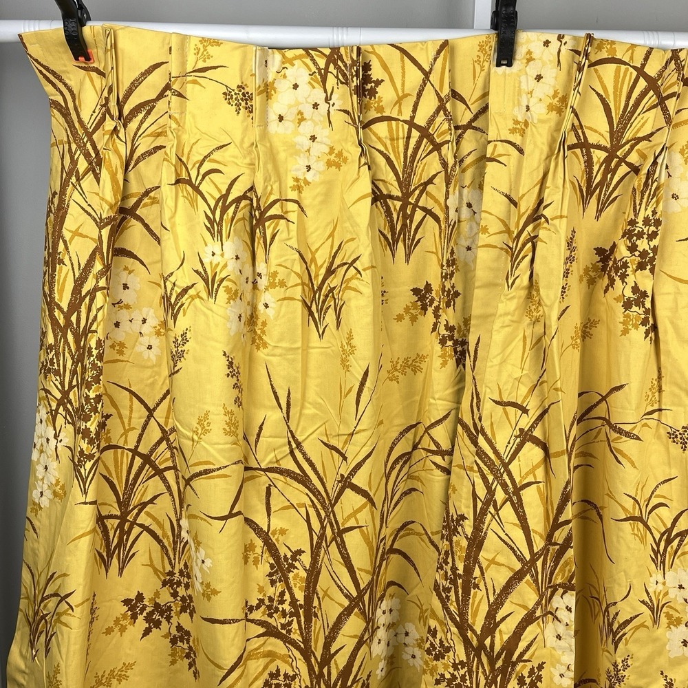 VTG Sears Pinch Pleat Curtain Panels Thermalgard Gold Yellow Floral Cottagecore